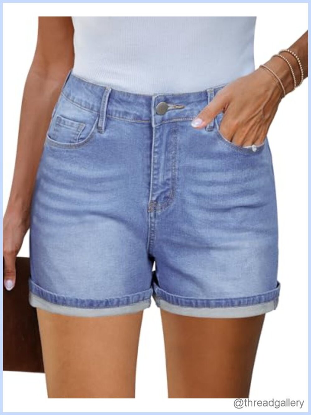 Mid Rise Stretchy Denim Jean Shorts Fold Hem Casual Summer Jorts
